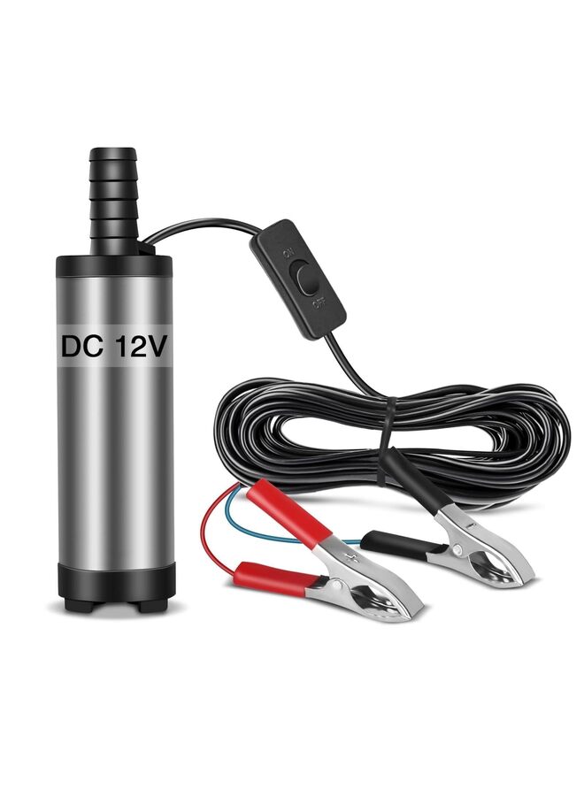 مضخة نقل وقود 12 فولت، مضخة مياه صغيرة محمولة من الفولاذ المقاوم للصدأ مزودة بمفتاح تشغيل/إيقاف، مضخة مياه لنقل وقود الديزل والزيت، مضخة ضغط مياه صناعية كهربائية محمولة 12 فولت 40 مم - Image 1