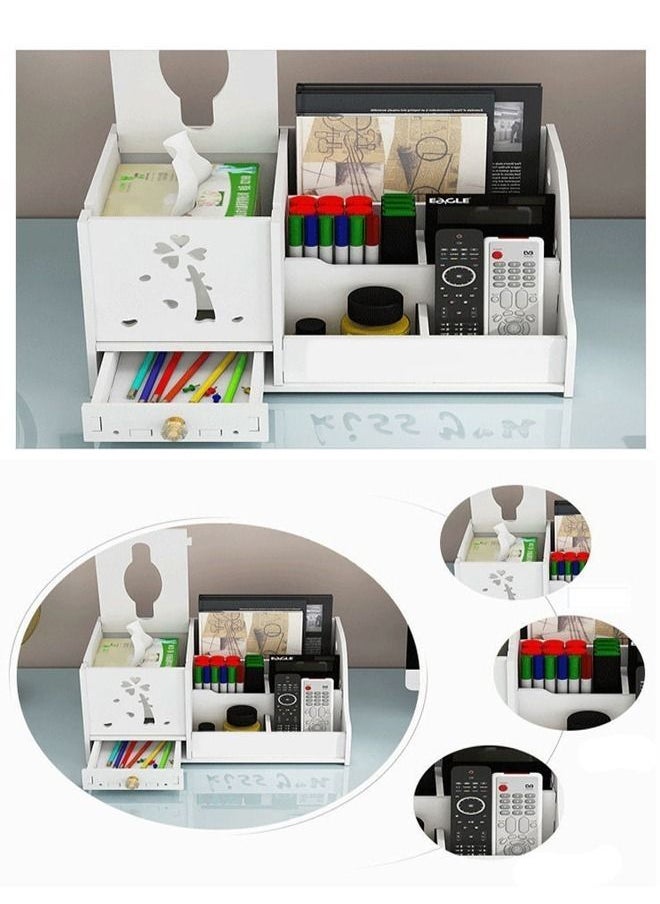 1-Piece Floral Design Desktop Multifunctional Storage Box Cosmetics Storage Tissue Box Display Stand Desktop Storage Rack 27.5x19x14.5 cm