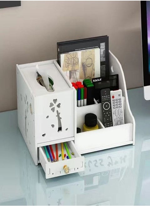 1-Piece Floral Design Desktop Multifunctional Storage Box Cosmetics Storage Tissue Box Display Stand Desktop Storage Rack 27.5x19x14.5 cm