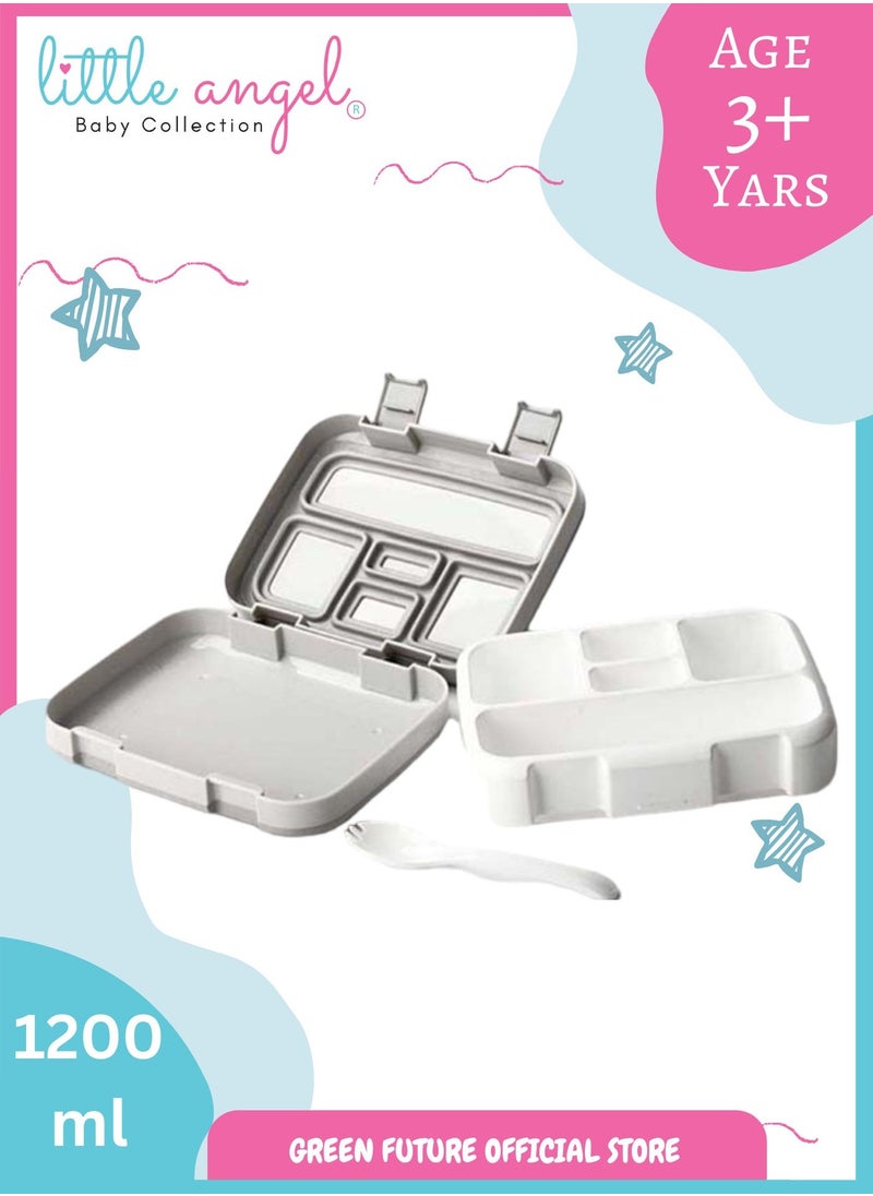 Little Angel Kids Lunch Box - Leakproof Portable Bento Box with 4 Compartments, 1200 ML, Perfect for School -Grey  - Image 1