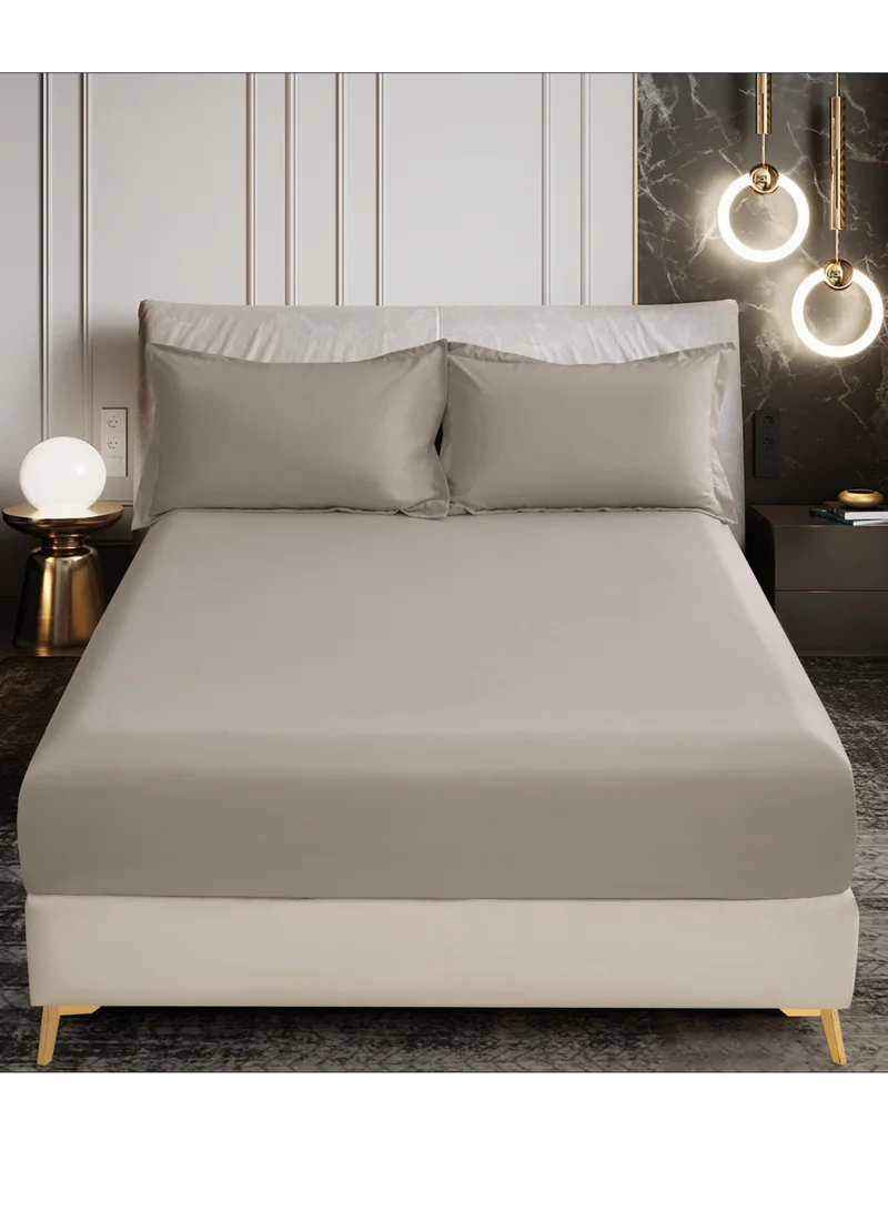Donetella Bedding Fitted Sheet - Fits 200x200 Cm For Super King Bed - 3 Pcs (1 Fitted Sheet and 2 Pillowcases) - 35 Cm Deep Pocket - Solid Bed Sheet