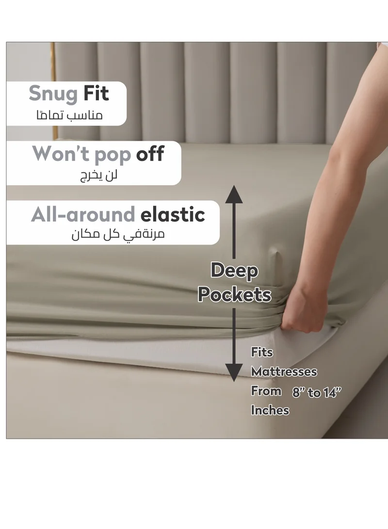 Donetella Bedding Fitted Sheet - Fits 200x200 Cm For Super King Bed - 3 Pcs (1 Fitted Sheet and 2 Pillowcases) - 35 Cm Deep Pocket - Solid Bed Sheet