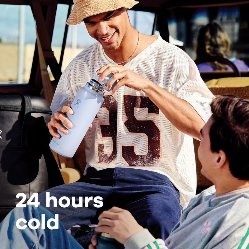 Water Bottle - Insulated Stainless Steel - Wide Mouth Flex Straw Lid, Non Spill, Leakproof and Refillable in 32 Oz Sea Rose Gold - Image 2
