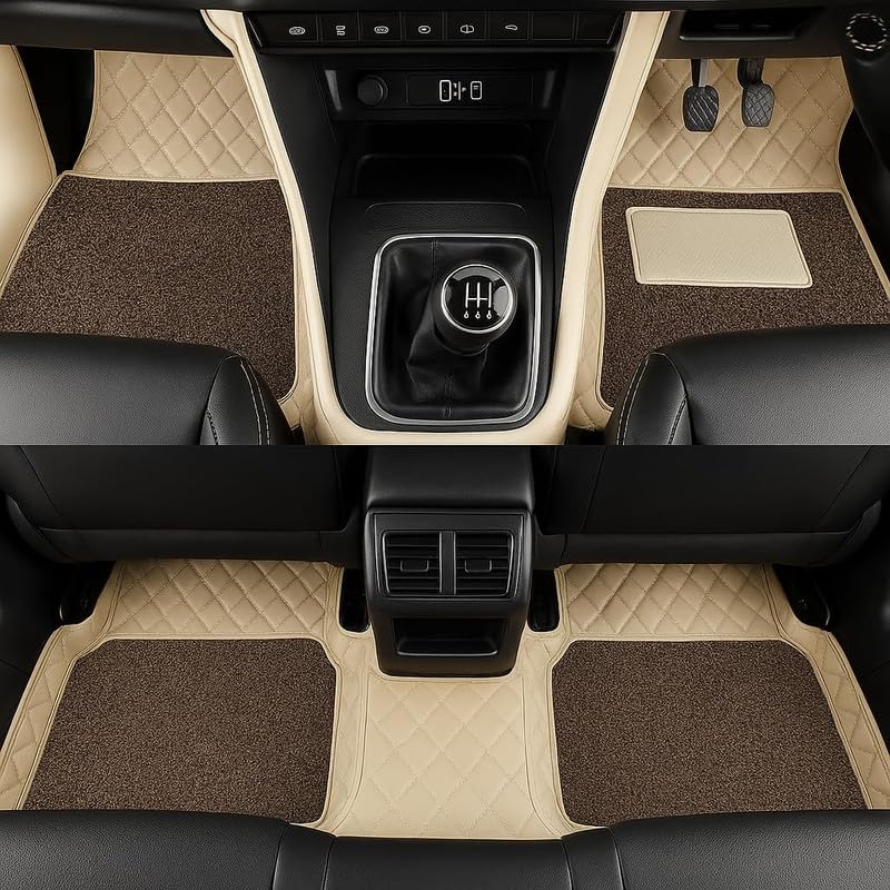CYRER 7D car mat Full Set for Hyundai i204th Generation (Model:2022) || Luxury Leather Double Car Floor Mat Complete Set || 100% Waterproof and Washable || Color : Beige - Image 1