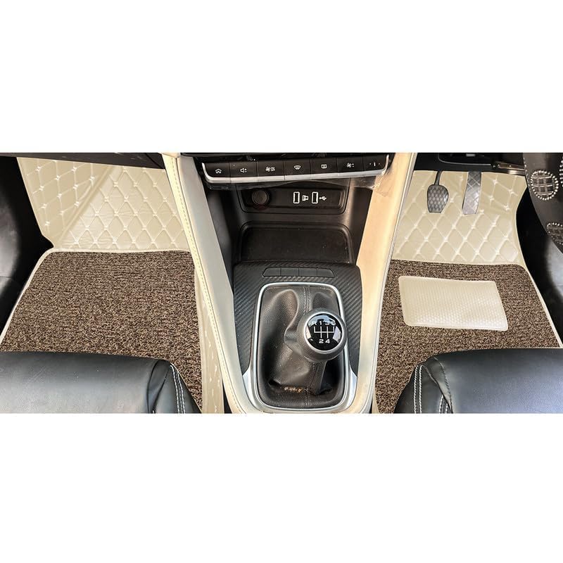 CYRER 7D car mat Full Set for Hyundai i204th Generation (Model:2022) || Luxury Leather Double Car Floor Mat Complete Set || 100% Waterproof and Washable || Color : Beige - Image 3