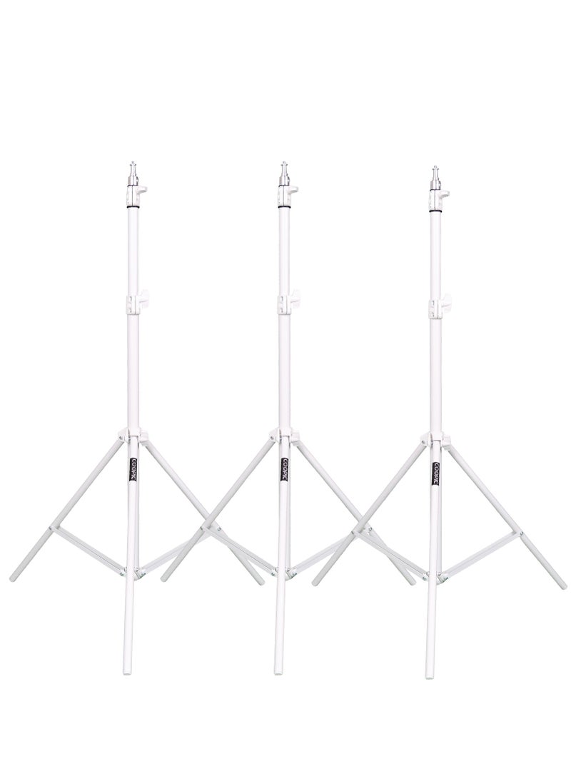COOPIC 3pcs L210 Adjustable Lightweight Sturdy Aluminum Tripod Stand with Maximum height 210cm / 7f / 83inch and 1/4 Screw fit for Reflectors Softboxes Lights Umbrellas etc, Max. Load 7kg White Color - Image 1