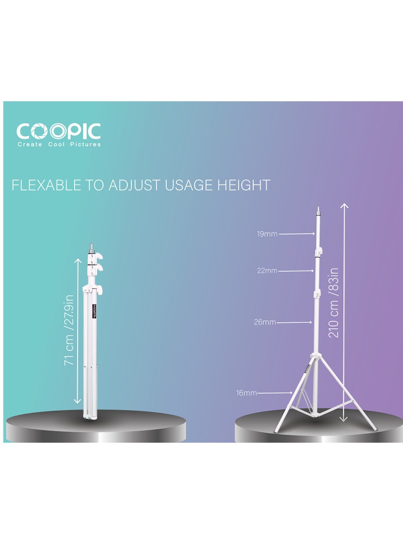 COOPIC 3pcs L210 Adjustable Lightweight Sturdy Aluminum Tripod Stand with Maximum height 210cm / 7f / 83inch and 1/4 Screw fit for Reflectors Softboxes Lights Umbrellas etc, Max. Load 7kg White Color - Image 3