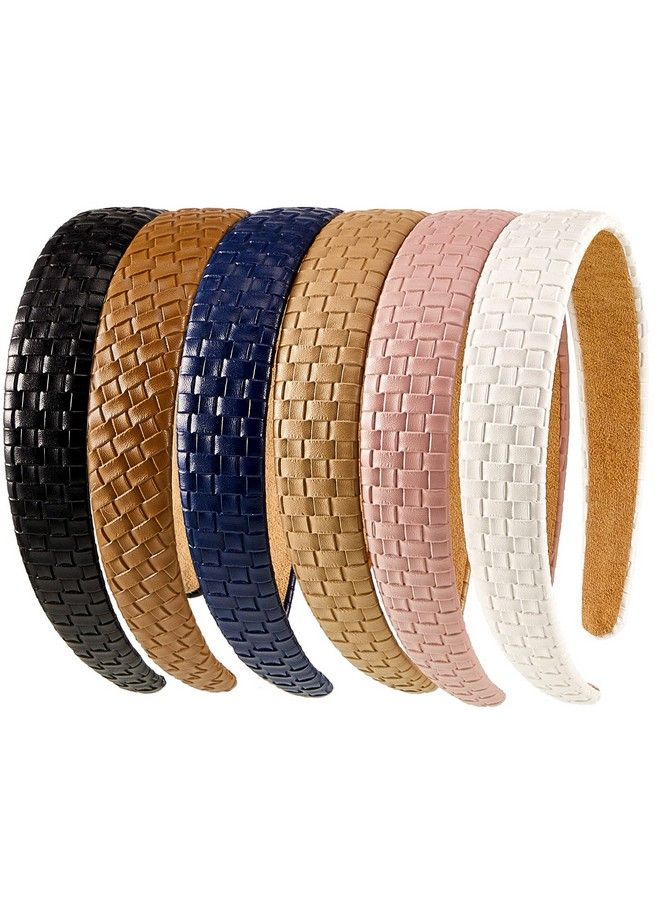 Mtlee 6 Pieces Leather Headbands For Women Wide Knotted Headband For Women Padded Checked Womens Headbands (Black Brown Blue White Pink Coffee) - Image 1