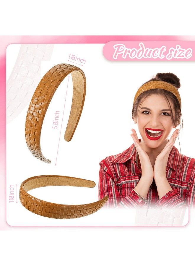 Mtlee 6 Pieces Leather Headbands For Women Wide Knotted Headband For Women Padded Checked Womens Headbands (Black Brown Blue White Pink Coffee) - Image 3