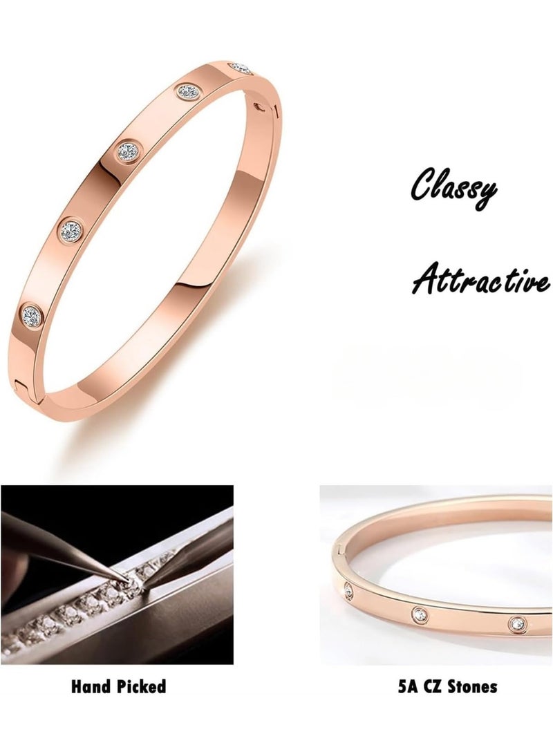 Love Friendship Bracelet Bangle with Cubic Zirconia Stones Stainless Steel Hinged Jewelry with Crystal Bracelet Birthday Present for Her Women (Material : ROSEGOLD-173-4) - Image 5