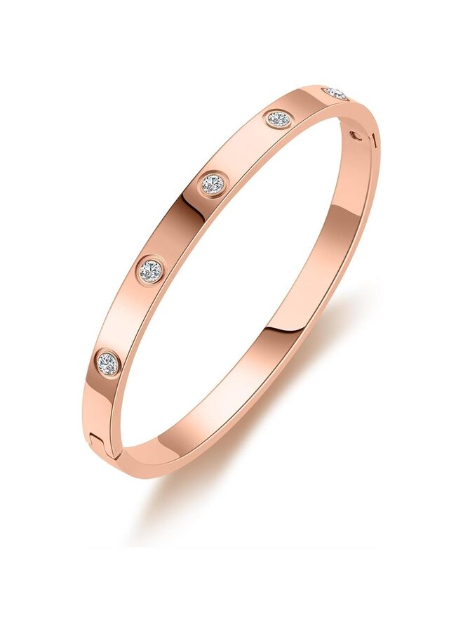 Love Friendship Bracelet Bangle with Cubic Zirconia Stones Stainless Steel Hinged Jewelry with Crystal Bracelet Birthday Present for Her Women (Material : ROSEGOLD-173-4) - Image 1