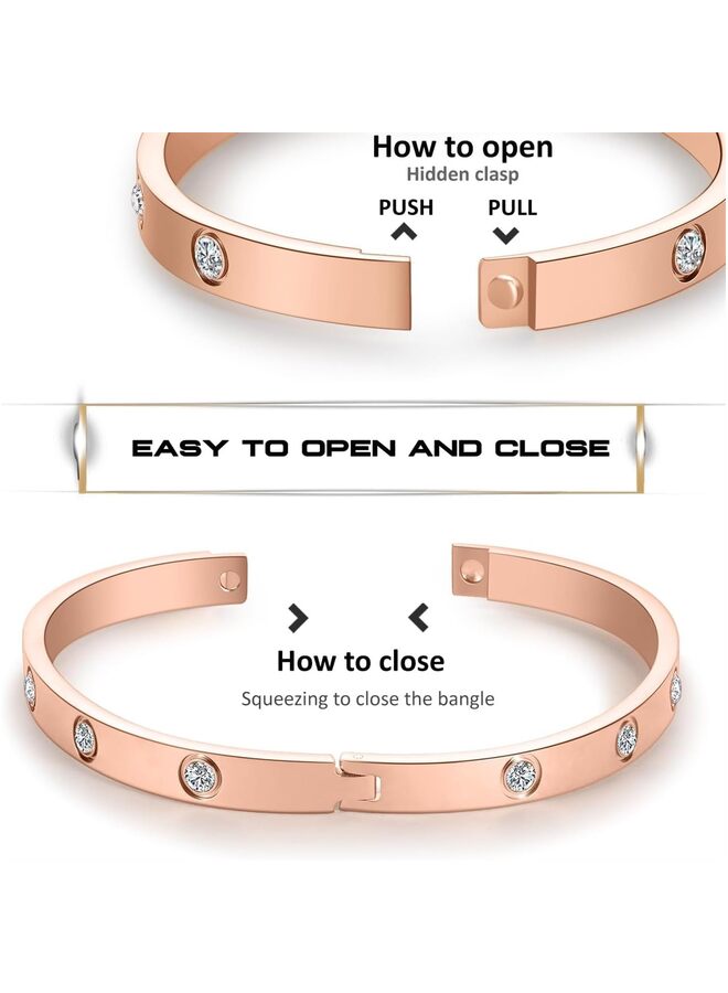 Love Friendship Bracelet Bangle with Cubic Zirconia Stones Stainless Steel Hinged Jewelry with Crystal Bracelet Birthday Present for Her Women (Material : ROSEGOLD-173-4) - Image 2
