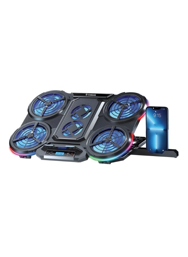 Generic ICE-08 Laptop Fan with RGB Lighting, LCD Screen, 2 USB Ports, Adjustable Ergonomic Design, and Built-in Mobile Phone Holder - 7-Level Stand  - Image 1