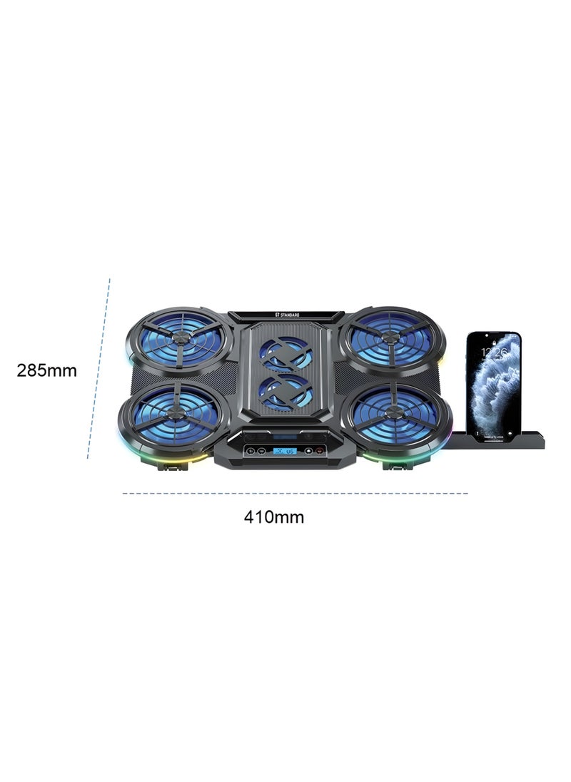 Generic ICE-08 Laptop Fan with RGB Lighting, LCD Screen, 2 USB Ports, Adjustable Ergonomic Design, and Built-in Mobile Phone Holder - 7-Level Stand  - Image 4