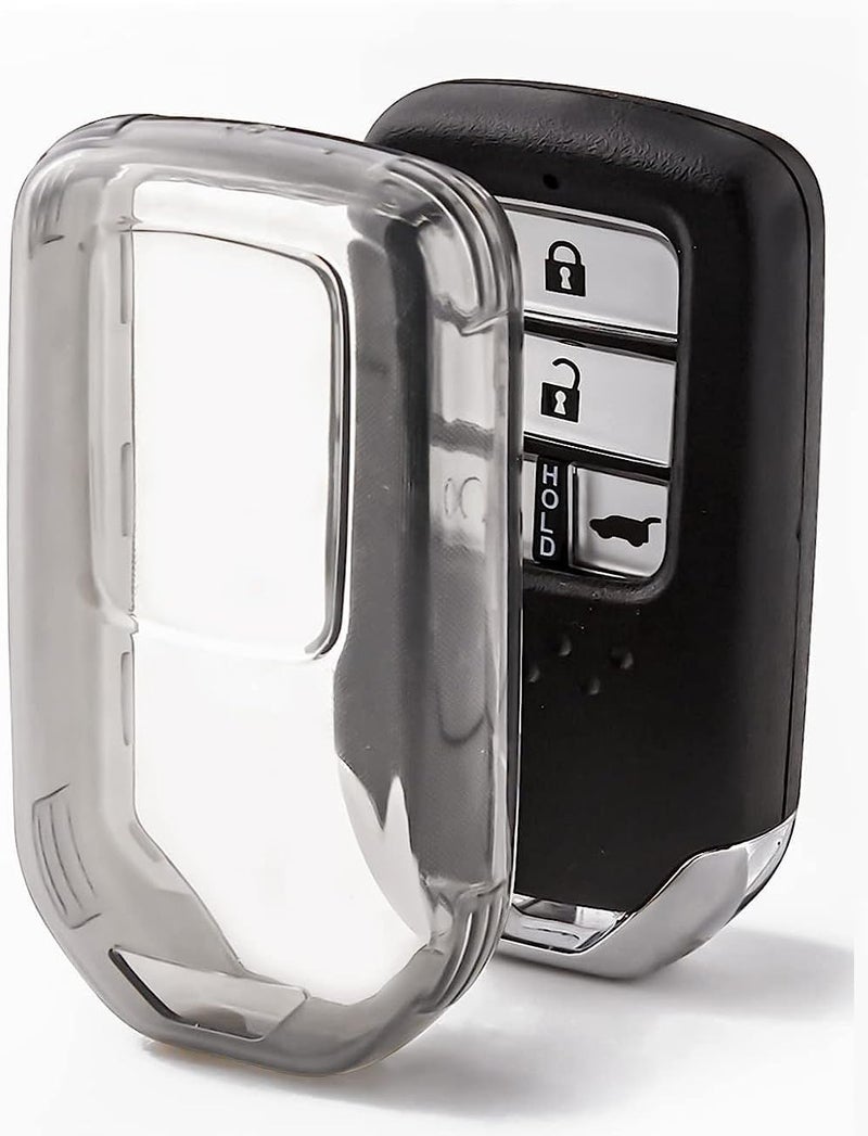 JVCV® Soft TPU Transparent Black Key Cover Compatible with Honda City Elevate Civic Jazz Amaze CR-V WR-V BR-V 3 & 4 Button Smart Key | Scratch- Resistant Slim Fit Case (Transparent Black) - Image 1