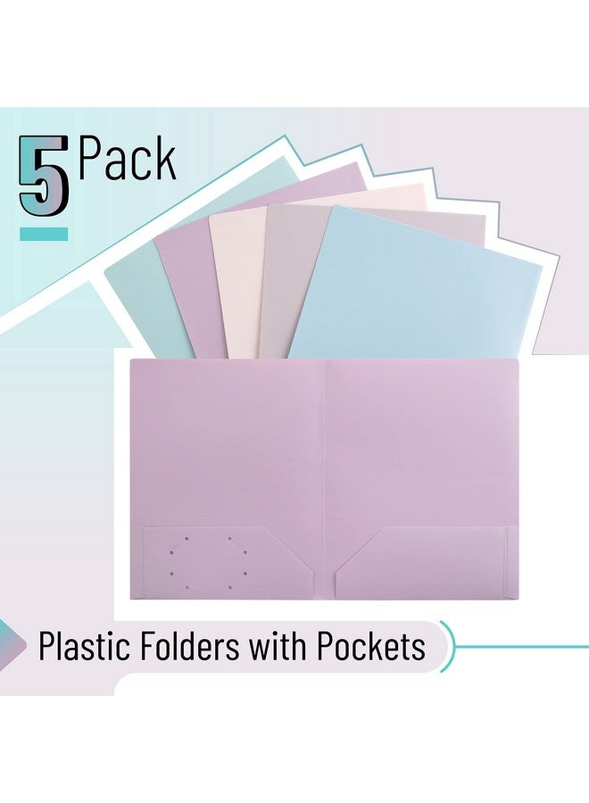 مستر. بين - مجلدات بلاستيكية مع جيوب، 5 قطع، ألوان باستيل هادئة، مجلدات بلاستيكية ذات جيبين، مجلدات ملفات مع جيب - Image 2