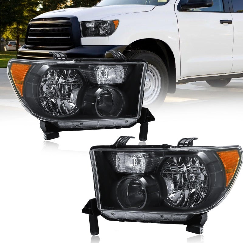 Fullux for 20072013 Toyota Tundra Headlights Assembly Compatible with 20082017 Toyota Sequoia 2 Headlamps Black Housing Amber Reflector - Image 3