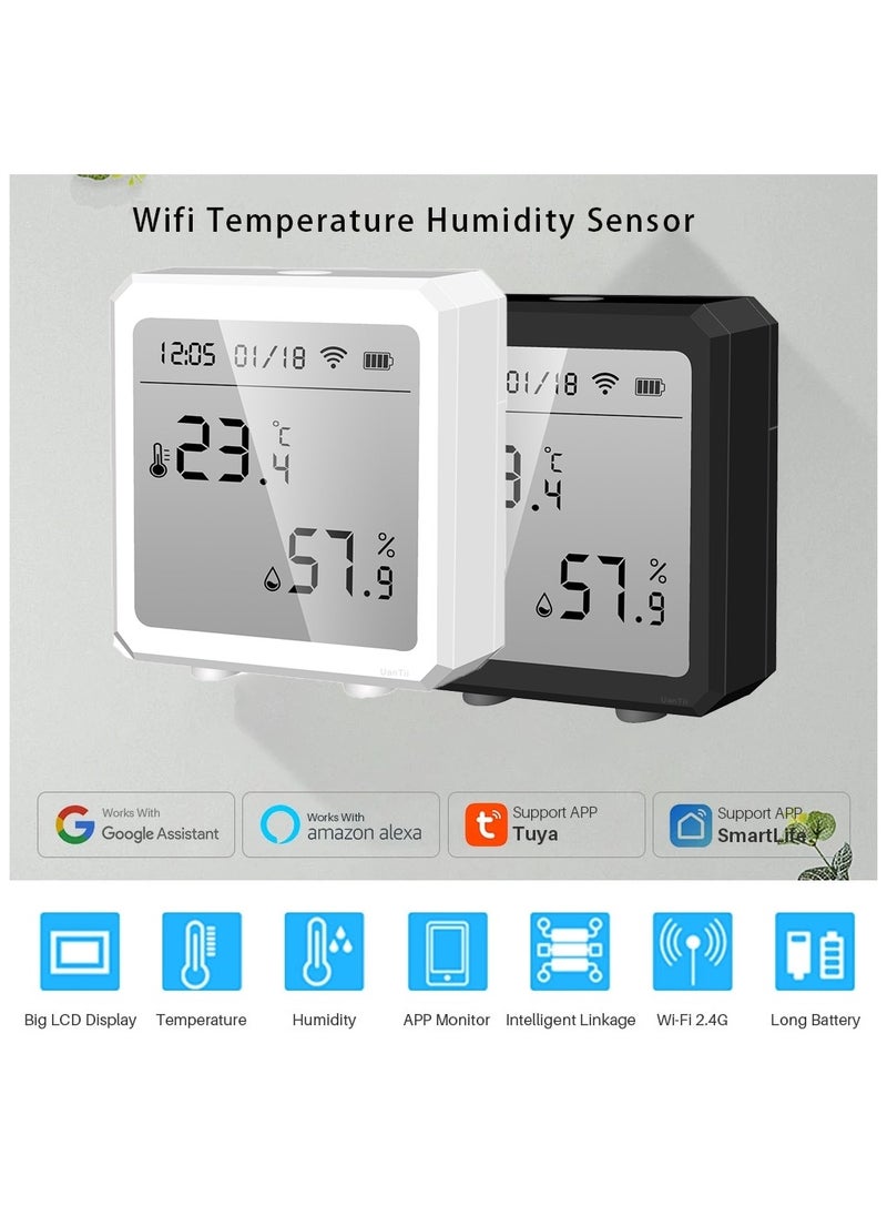 UanTii Wifi Temperature Humidity Sensor Tuya Smart Indoor Thermometer Hygrometer Detector,Works with Smart Life App,App and Voice Control，Black  - Image 2