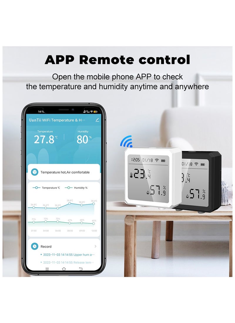 UanTii Wifi Temperature Humidity Sensor Tuya Smart Indoor Thermometer Hygrometer Detector,Works with Smart Life App,App and Voice Control，Black  - Image 3