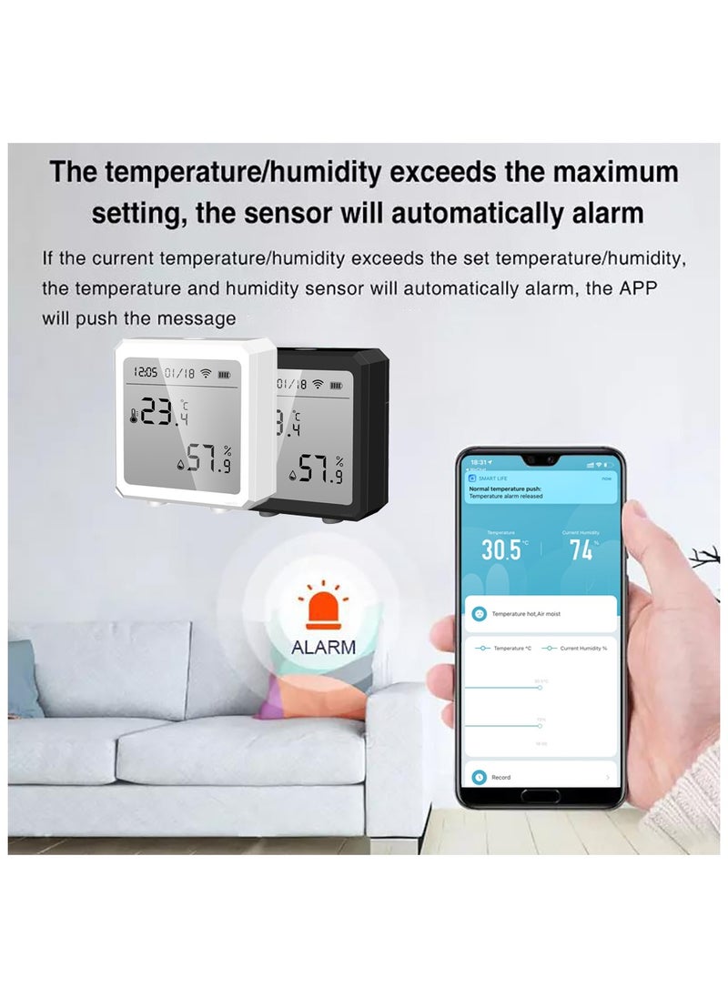 Wifi Temperature Humidity Sensor Tuya Smart Indoor Thermometer Hygrometer Detector,Works with Smart Life App,App and Voice Control，Black