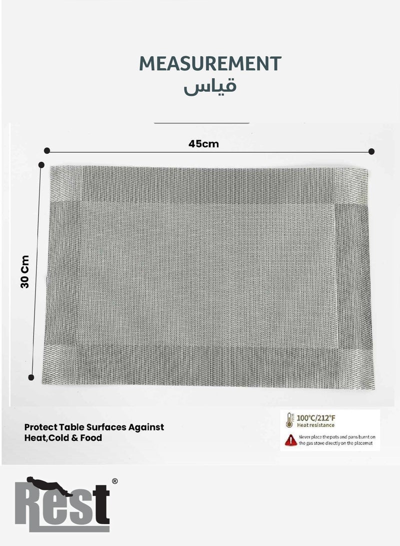 REST Placemats Set of 6 Heat Resistant Place Mats Washable PVC Table Mats Woven Vinyl Plastic Placemats for Dining Table, Non-Slip Stain Resistant Kitchen Table Placemats Easy to Clean Silver - Image 4