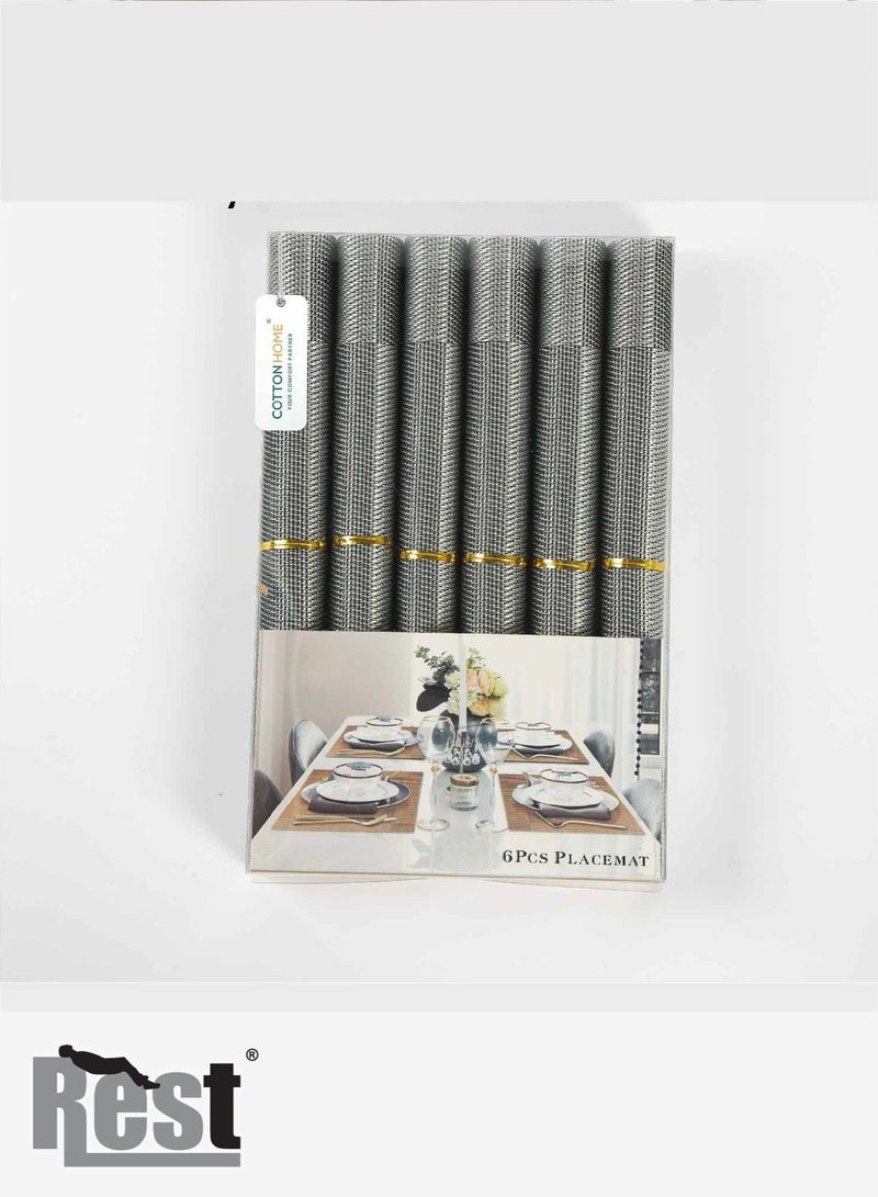 REST Placemats Set of 6 Heat Resistant Place Mats Washable PVC Table Mats Woven Vinyl Plastic Placemats for Dining Table, Non-Slip Stain Resistant Kitchen Table Placemats Easy to Clean Silver - Image 5
