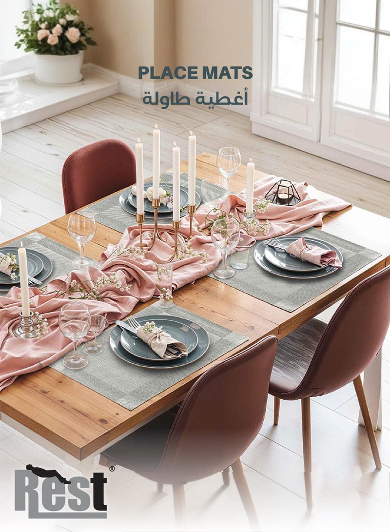 REST Placemats Set of 6 Heat Resistant Place Mats Washable PVC Table Mats Woven Vinyl Plastic Placemats for Dining Table, Non-Slip Stain Resistant Kitchen Table Placemats Easy to Clean Silver - Image 1