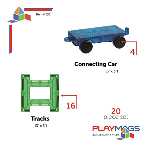 Playmags Magnetic Tiles Train Set, 20 Piece Accessory Set Includes 4 Trains, Stronger Magnets, Building Blocks Add-On, STEM Toys for Kids. - Image 3