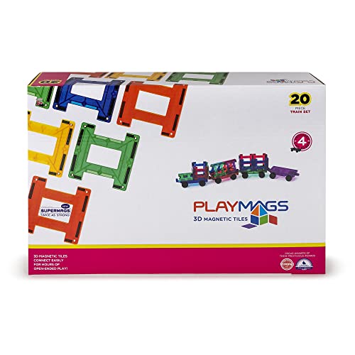Playmags Magnetic Tiles Train Set, 20 Piece Accessory Set Includes 4 Trains, Stronger Magnets, Building Blocks Add-On, STEM Toys for Kids. - Image 4