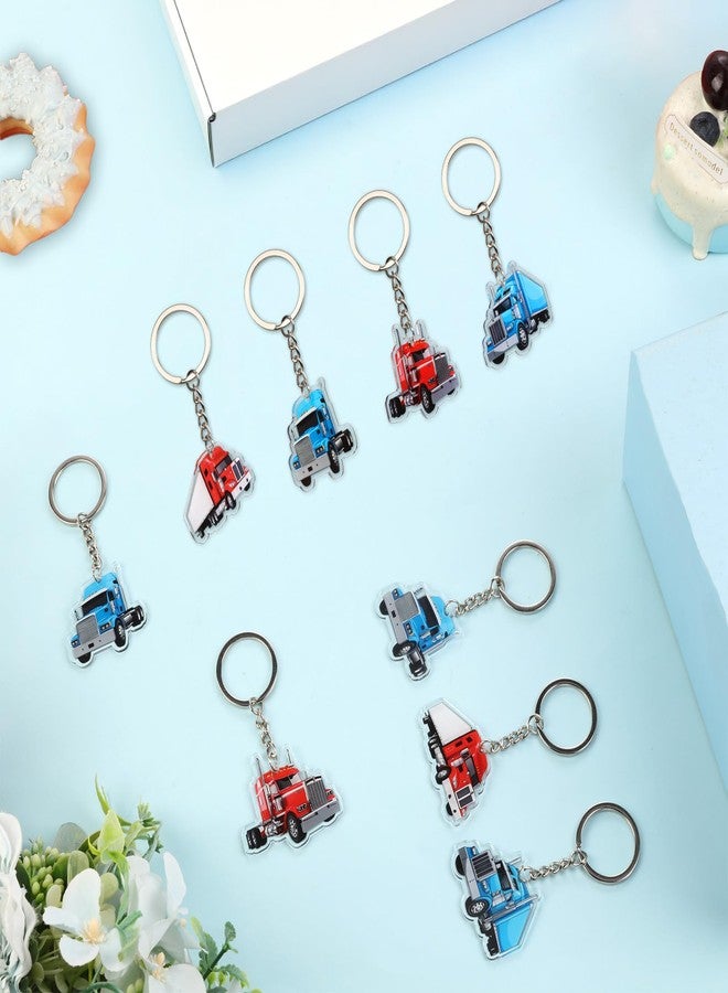 Serencatcher Heavy Truck Keychain 12pcs - Semi Truck Party Favors Keychain Set with Double-Sided Printing, 4 Designs Acrylic Keyrings for Transportation Birthday Baby Shower Party Decorations Gifts - Image 2