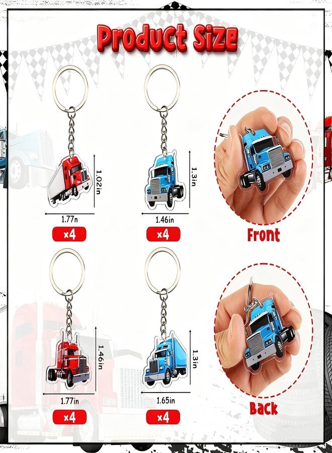 Serencatcher Heavy Truck Keychain 12pcs - Semi Truck Party Favors Keychain Set with Double-Sided Printing, 4 Designs Acrylic Keyrings for Transportation Birthday Baby Shower Party Decorations Gifts - Image 5