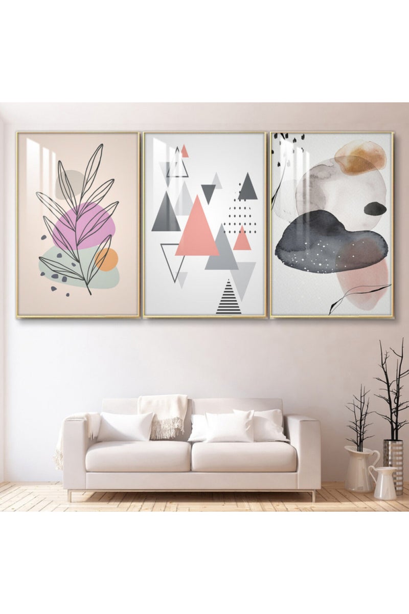 Marktna Three wooden wall painting with a frame and a clear acrylic layer - Image 1