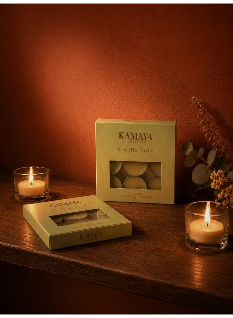 KAMAYA Iris Collection Vanilla Pure 10g Tea Lights (9 Pack) Long lasting fragrance - Image 1