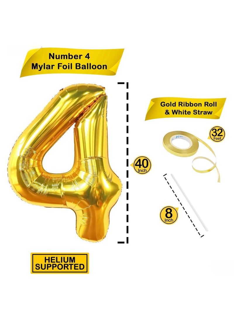 KATCHON Gold number 4 Balloon for 4th Birthday Decoration  - Image 2
