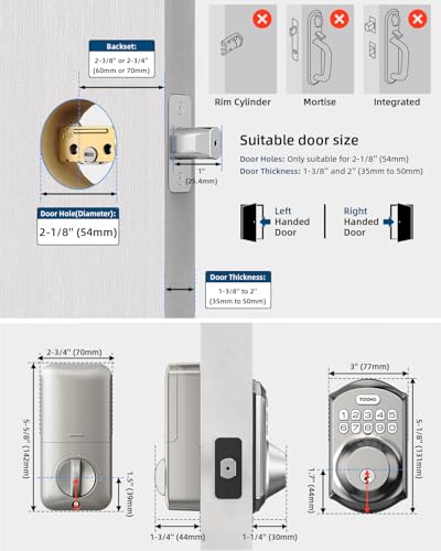 TEEHO TE001 Keyless Entry Door Lock with Keypad - Smart Deadbolt Lock for Front Door with 2 Keys - Auto Lock - Easy Installation - Satin Nickel - Image 5