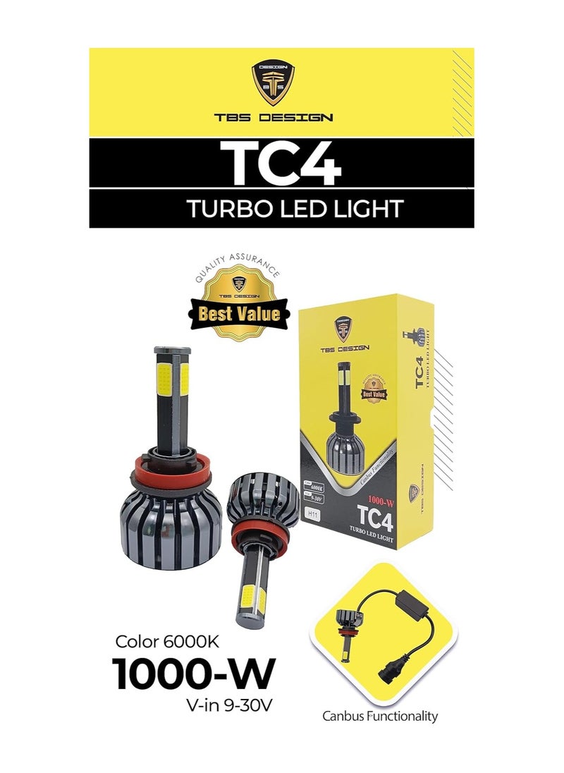 TBS DESIGN - TBS DESIGN TC4 H1 LED Headlight Bulbs 300% Brightness 1:1 Mini Size, H1 LED Headlights Bulb Conversion Kits High Low Beam 6500K Cool White Headlights Halogen Replacement, Plug and Play, Pack of 2 - Image 1