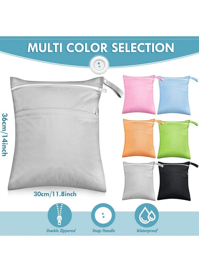 Kenning 6 Pack wet dry bags for Baby Cloth Diapers Swimsuit or Wet Clothes with 2 Zippered Pockets Waterproof Reusable Travel Beach Pool Gym Bags, 6 Colors - Image 1