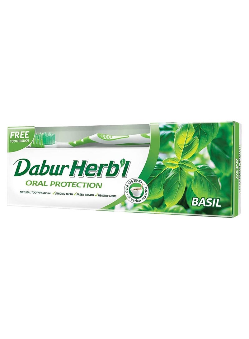 Dabur Dabur Herbal Basil Toothpaste with Free Toothbrush 150g - Image 1