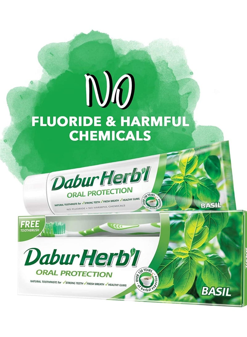 Dabur Dabur Herbal Basil Toothpaste with Free Toothbrush 150g - Image 3