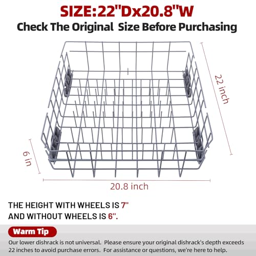 Cylrod Upgraded W10728159 Dishwasher Lower Rack for Maytag Dishwasher Rack with Wheels, W10525646 W10780925 W10082825 Lower Rack Replacement for Kitchenaid Dishwasher Rack Parts, 22"D by 20.8"W - Image 2