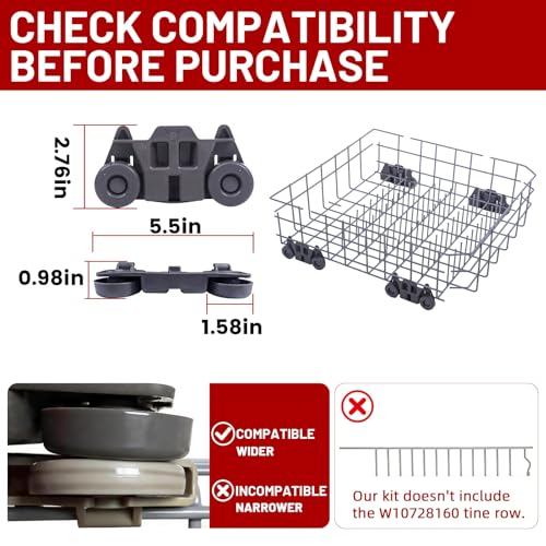 Cylrod Upgraded W10728159 Dishwasher Lower Rack for Maytag Dishwasher Rack with Wheels, W10525646 W10780925 W10082825 Lower Rack Replacement for Kitchenaid Dishwasher Rack Parts, 22"D by 20.8"W - Image 3