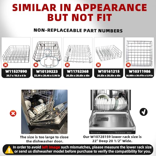 Cylrod Upgraded W10728159 Dishwasher Lower Rack for Maytag Dishwasher Rack with Wheels, W10525646 W10780925 W10082825 Lower Rack Replacement for Kitchenaid Dishwasher Rack Parts, 22"D by 20.8"W - Image 5
