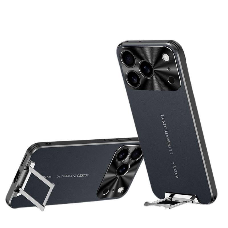 MS Protective Case, Drop Protection, Kickstand, Blue, Leather Texture, Shockproof Cover for iPhone 17 / 17 Air / 17 Pro / 17 Pro Max - Image 1