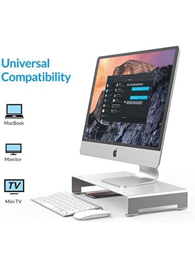 erorex - Aluminum Monitor Stand Unibody Computer Riser With Storage Space For Keyboard And Mouse For Imac Macbook Pc Laptop And More 15.7×8.3×2.4Inch - Image 1