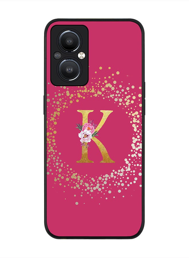 Stylizedd Rugged Black edge case for Reno8 Z 5G /Reno8 Lite 5G /Reno7 Z 5G, Slim fit Custom Monogram Initial Letter Floral Pattern Alphabet -K (Dark Pink Rose) - Image 1