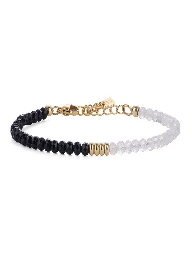 COAI Simple Beaded Bracelet for Women, 4mm Black Tourmaline Moonstone Bracelet for Women - Image 1