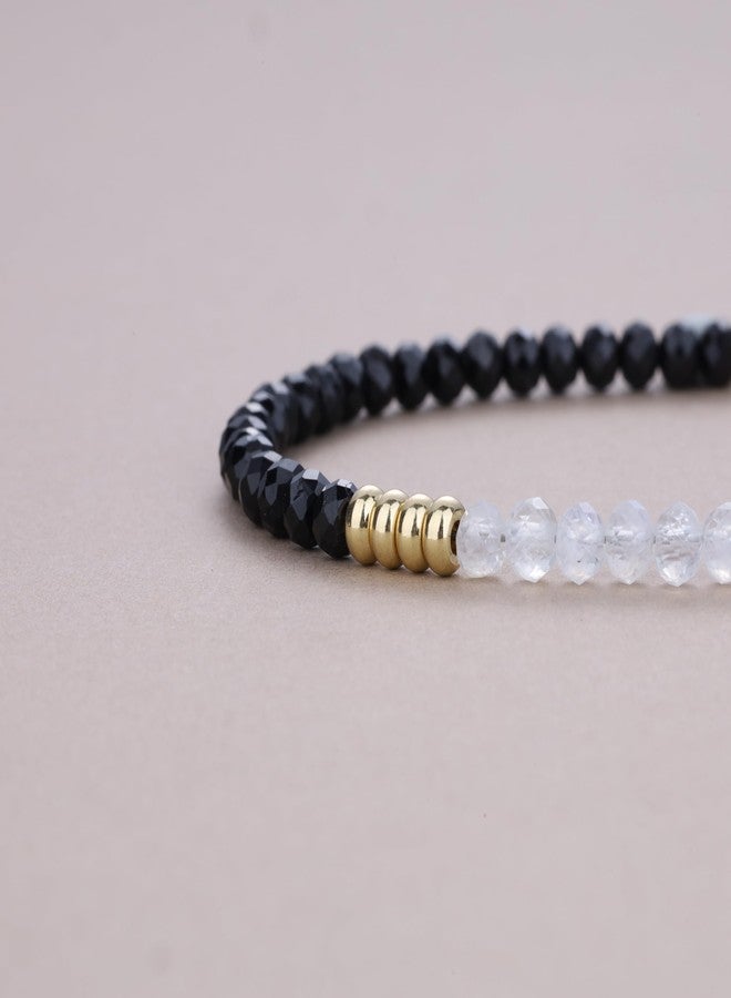 COAI Simple Beaded Bracelet for Women, 4mm Black Tourmaline Moonstone Bracelet for Women - Image 4