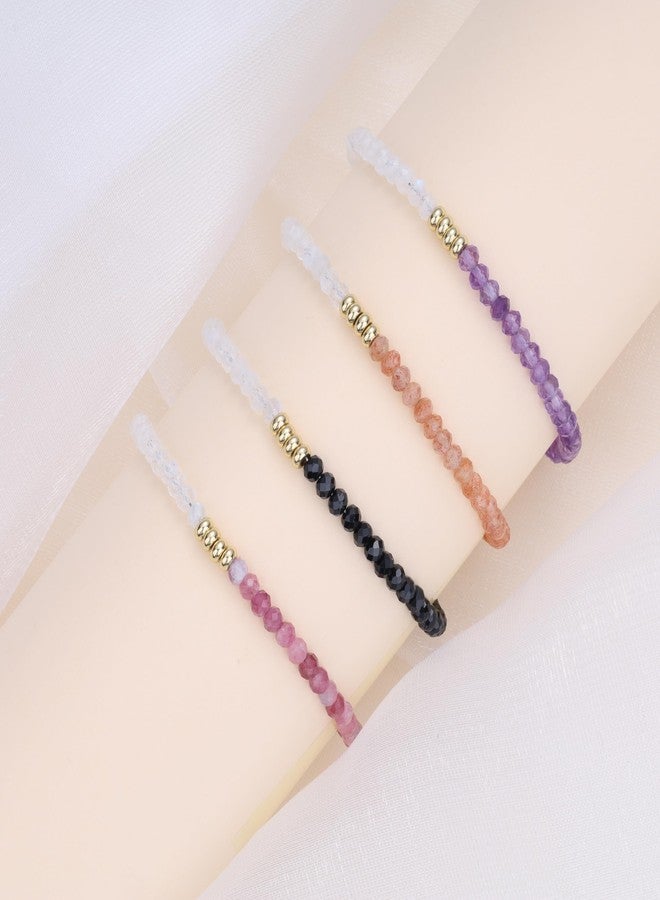 COAI Simple Beaded Bracelet for Women, 4mm Black Tourmaline Moonstone Bracelet for Women - Image 5