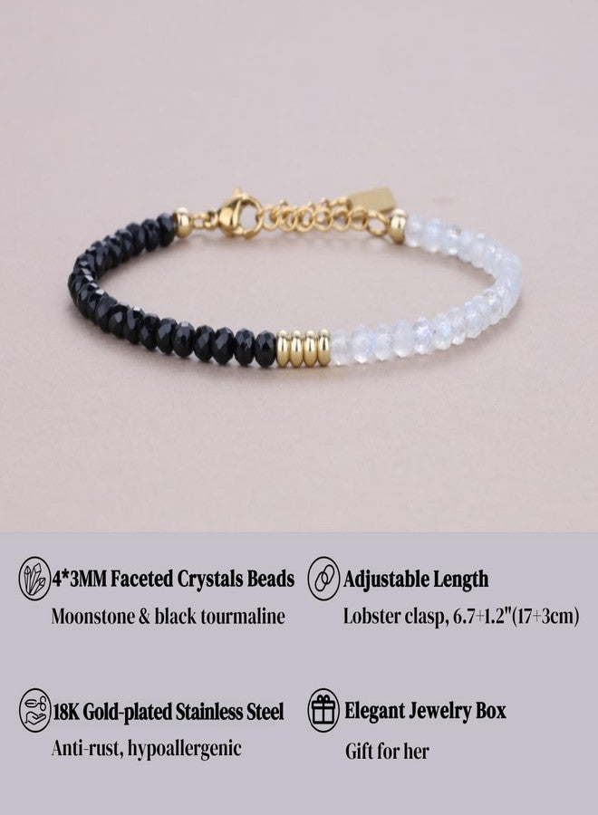 COAI Simple Beaded Bracelet for Women, 4mm Black Tourmaline Moonstone Bracelet for Women - Image 3