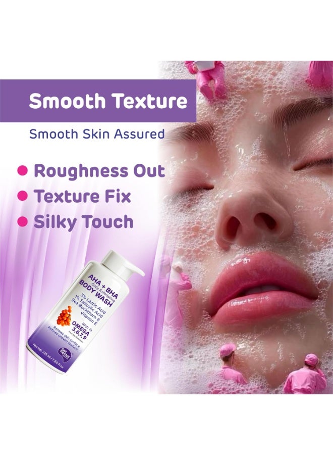 Get Nectar Happiness AHA-BHA Body Wash | 4% Actives (3% Lactic Acid + 1% Salicylic Acid) | Omega 3,6,7,9 | Exfoliating Body Wash for Tan, Body Acne & Smooth Glowing Skin | Sulfate & Paraben Free | For Men & Women | 225ml - Image 4